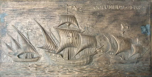 Reliefbild Gußeisen Antik Maritim Christoph Kolumbus Schiffe Kunstguß