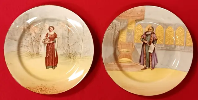 2 Vintage Royal Doulton England Cabinet Plates "Shylock & Anne Page" 8-1/4"