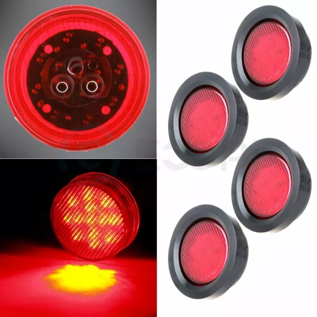 4x Clearance Trailer Truck 2.5 inch round tail Light Red 13 LED Side Marker