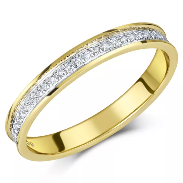 18ct Oro Amarillo Anillo de Boda Diamante Corte Plano Medio Eternidad 3mm 0.15ct