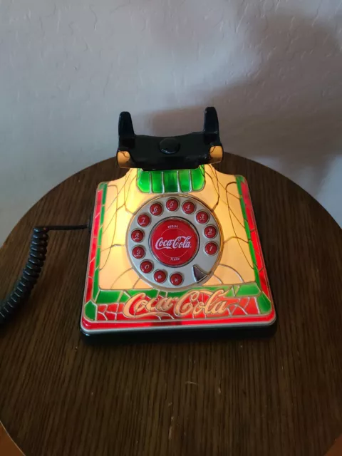 Vintage Coca-Cola Telephone Light Up Stained Glass Look 2001 Land Line phone