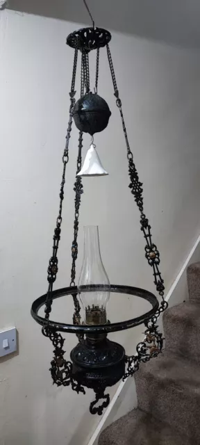 Hanging Rise & Fall Large Oil Lamp 33cm Hugo Schneider's "Kronos Modell 1914" 2