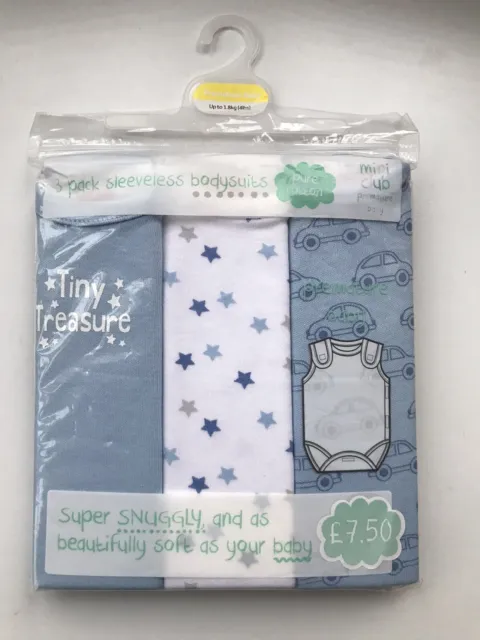 Boots Mini Club 3 Pack Sleeveless Bodysuits Premature Baby Upto 4lbs(1.8kg) New