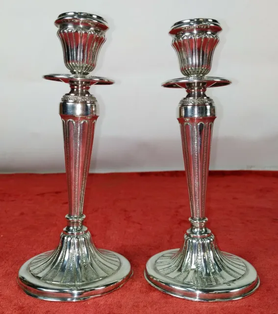 Pair Of Candelabra. Punched Silver. Louis Xvi Style. Spain. Circa 1950