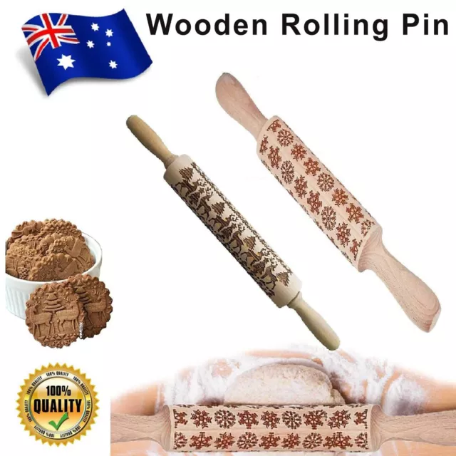 Christmas Wooden Rolling Pin Dough Roller Fondant Cake Decoration Kitchen Tools