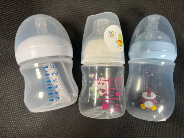 Set di 3 nuovi Baby Bottle Philps Avent 125 ml/Bibi 120/Migros Pingu 180 ml 2