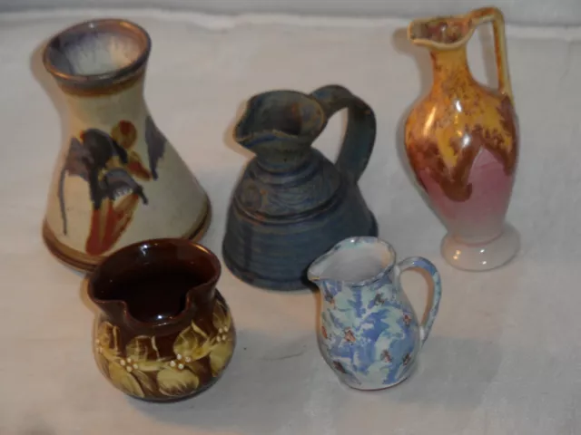 5 x MINIATURE POTTERY JUGS & VASE ALL WITH POTTERS MARKS