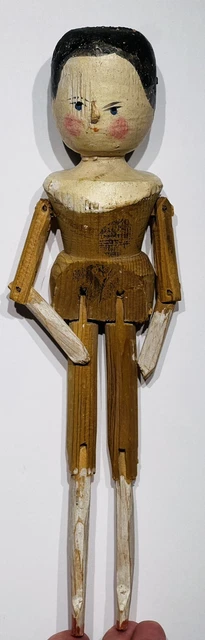 Antique Grodnertal Grodner Tal Wooden 11.5" Carved Peg Wooden Doll Original Nice