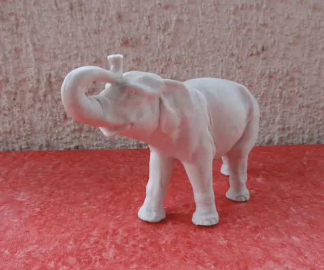 Ancienne Figurine Éléphant En Biscuit  Porcelaine Allemande De Saxe