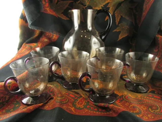 ancien service de 6 verres art deco ambré et carafe epoque 1930