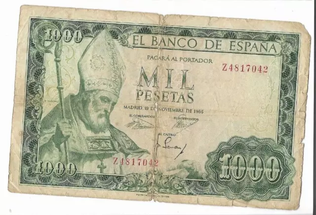 España: 1000 Pesetas Papa San Isidoro. Año 1965. Con Serie. Mal. Ideal Y Barato.