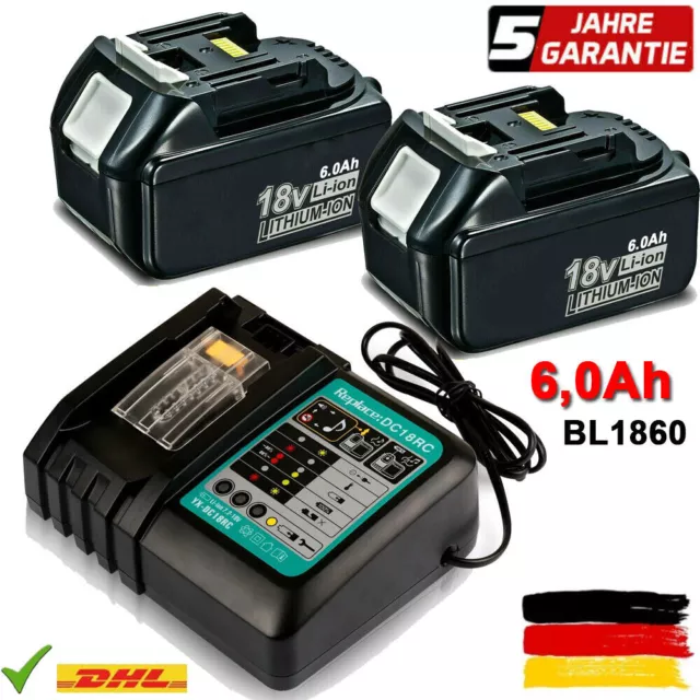 2X6.0AH BL1860 Für Makita BL1850  Ersatz Akku 18V BL1830B Or Ladegerät