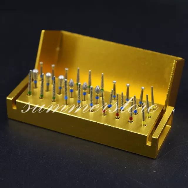 30X Dental Diamond Burs Drill + Disinfection Block High Speed Handpieces Holder