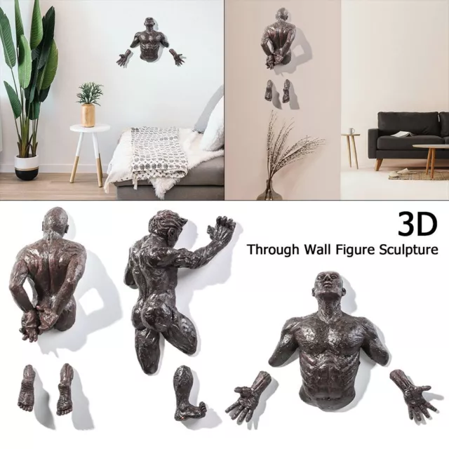 Decor Resin Ornament Climbing Man Statue Sculpture 3D Through Wall Wall Art