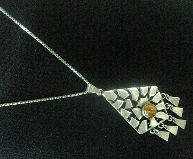 Collier Moderniste Pendentif Argent 925 - Anneaux Mobiles, Cordon Cuir 45cm, Occasion