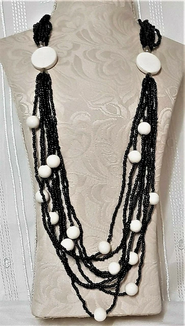 Collier Multi-rangs Angela Caputi - Rouge, Noir Et Petits Brillants - Longueur 46-50 Cm - Occasion