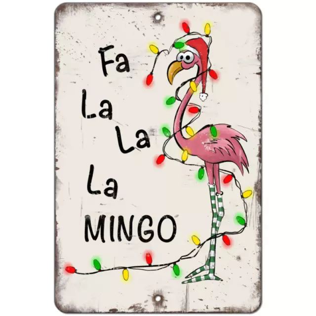 Christmas Sign Aluminum Metal Sign - Funny Pink Flamingo Sign Retro Sign