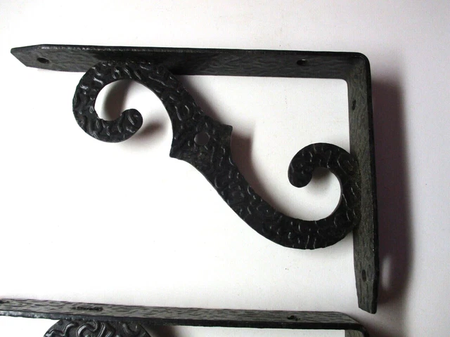 Gruppetto Corbel 2 Hammered Black Wrought Iron Shelf Wall Brackets 1960s Vintage 4