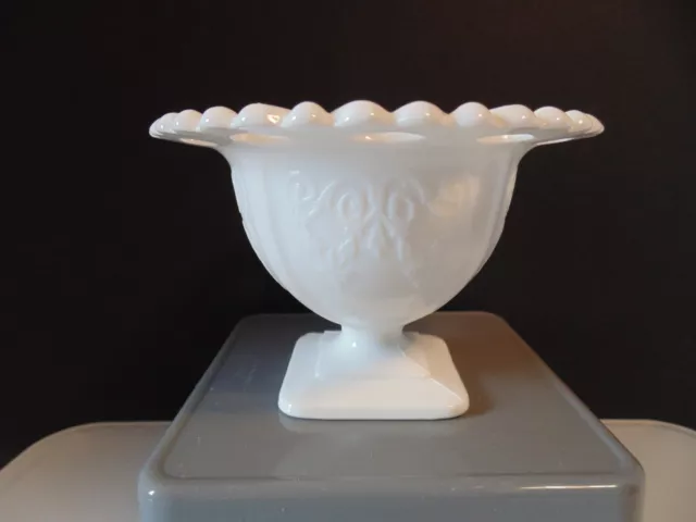 Vintage 1960's Indiana Glass Embossed Milk Glass Pedestal Bowl/Candy Dish 3.25"