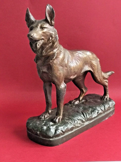 ROBERT BOUSQUET statue de chien berger en régule patinée spelter dog statuette