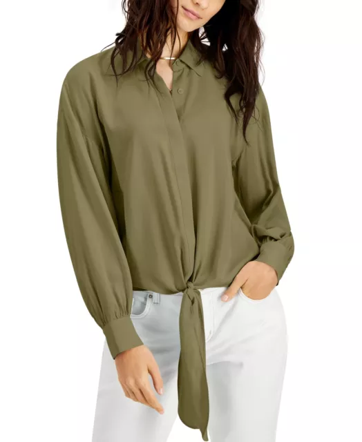 MSRP $60 Inc International Concepts Tie-Front Shirt Green Size Small
