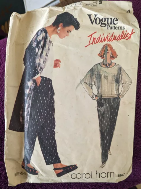 Vogue Patterns Individualist Misses Coat pants & Top Size 12 - 1907 Vintage 80s