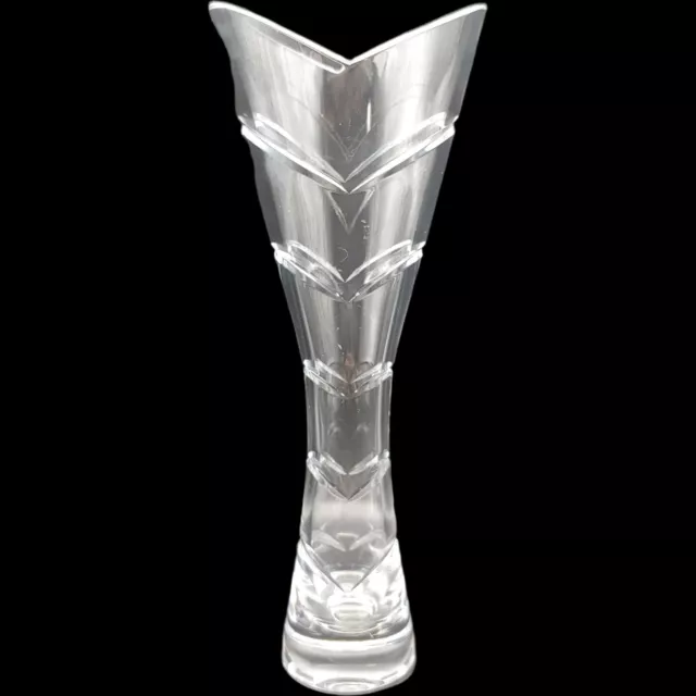 Nambe Crystal Victory Bud Base - 9" Tall Clear Glass Heart Chevron Karim Rashid