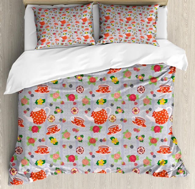 Dessin animé Housse de Couette Cartoon Théières Roses