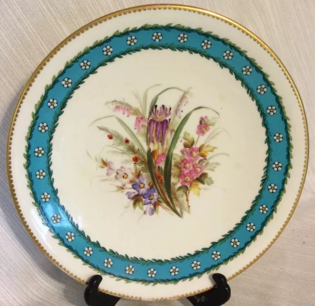 Antique ROYAL WORCESTER Botanical Wildflower Cabinet Plate Enamel Jewels #2