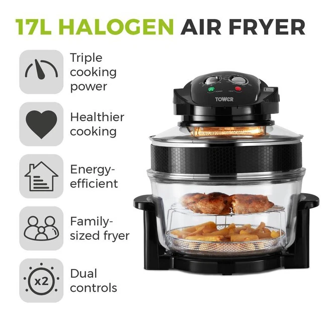 TOWER T14001 HEALTH Halogen Low Fat Air Fryer with Removable Glass Bowl