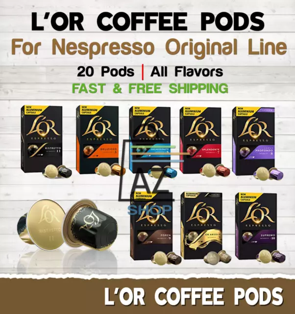 L'OR Coffee 20 Pods Capsules LOR Compatible with Nespresso Original Line FLAVORS