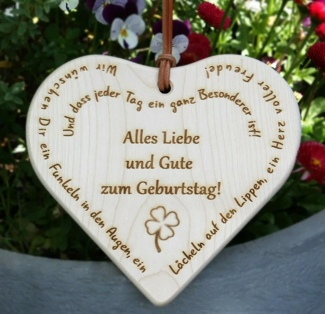 HOLZ HERZ SCHILD Deko Spruch, GEBURTSTAG, Gravur Laser, Geschenk