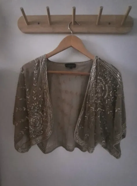 TOPSHOP GOLD EMBROIDERED Stunning Sequin Shrug Cover-up Bolero £15.00 ...