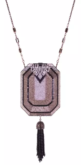 JUDITH LEIBER Multi Crystal Art Deco Tasseled Chain Strap Evening Clutch Bag