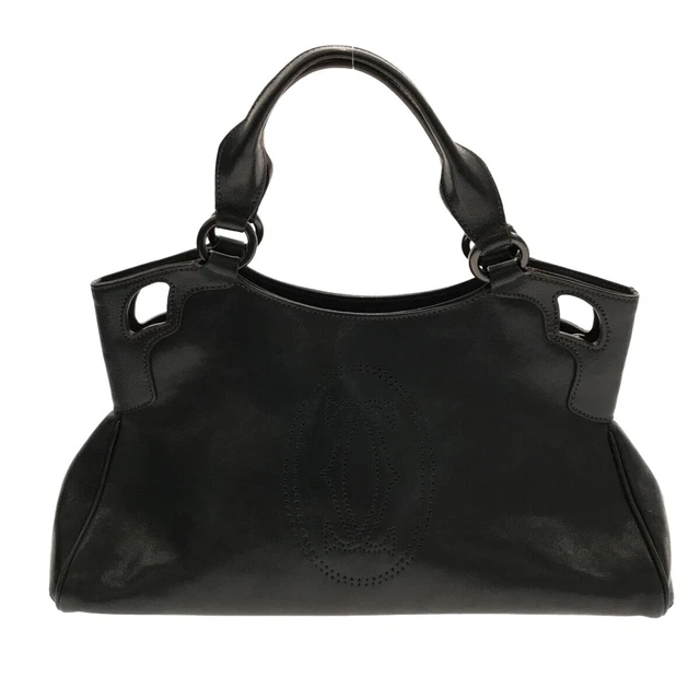 Auth Cartier Marcello Dark Brown Leather Handbag