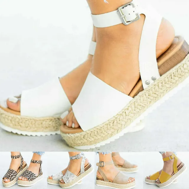 Top Women Ankle Strap Sandals Espadrilles Flatform Ladies Platform Wedges Shoes