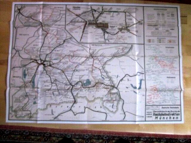 Eisenbahn Bezirkskarte Reichsbahndirektion München 1947 Großformat