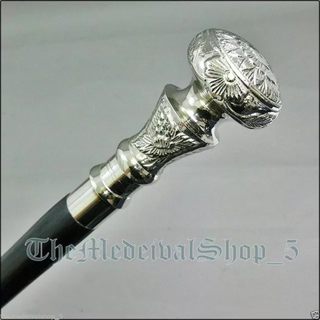 Antique Vintage Wooden Walking Cane Stick Silver Brass Handle Knob Handmade Gift