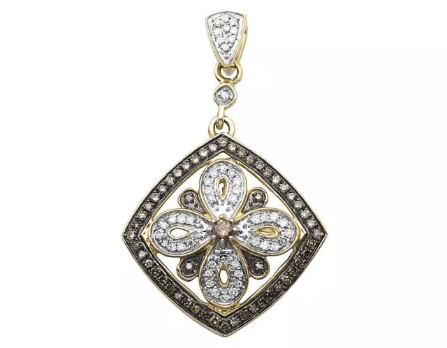 Pendentif fleur cadre cerf-volant diamant véritable or jaune 14 carats marron véritable 0,50 ct