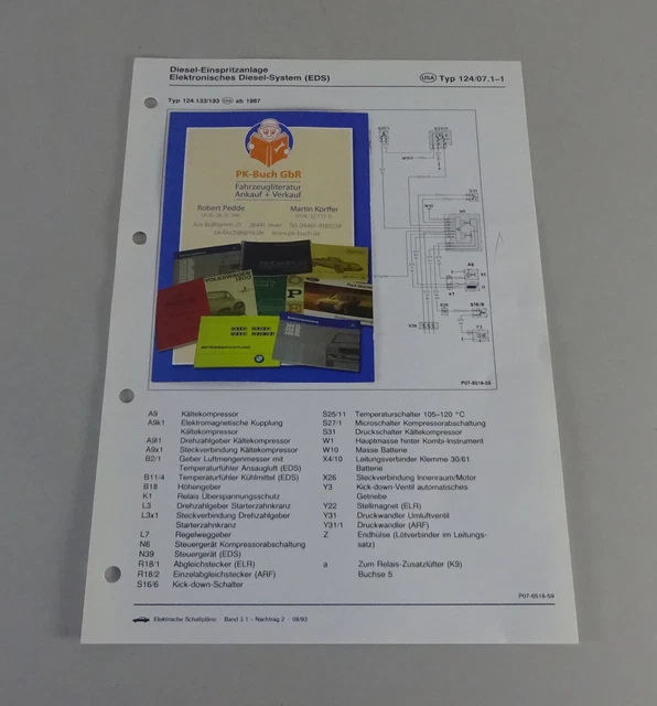 SCHALTPLAN MERCEDES-BENZ W124 USA Elek. Diesel-System ab '87 Stand 08/