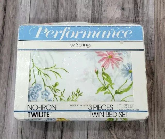 NIP- Vtg Springs Performance Twilite 3pc Twin Bed Set White Floral Summer Breeze