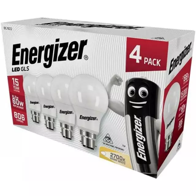 LED 60W Birne B22 Bajonett GLS Lampe Glühbirnen warmweiß 4-20er Pack von Energizer