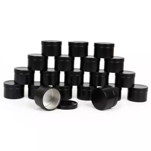 AU 20Pc Black Candle Making Tins 50ml Empty Storage Jars Round Candle Containers