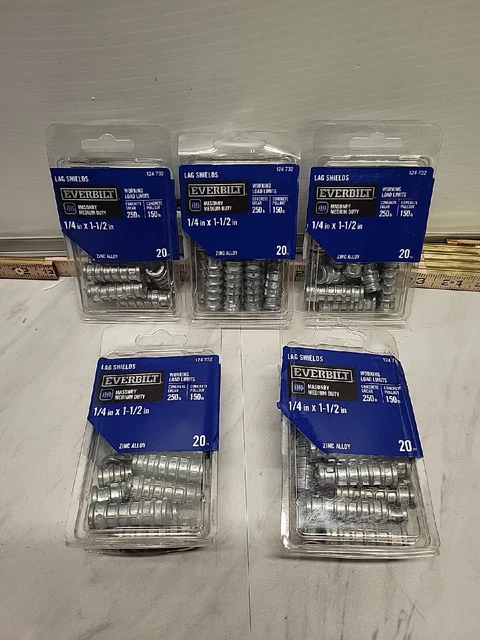 20ct Everbilt Masonry Medium Duty 1/4 In X 1-1/2 Inch Lag Shields, Bulk Pk Of 5