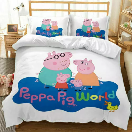 Cartoon Pink Peppa Pig George Bedding Set 3PCS Duvet Cover Pillowcase Gift