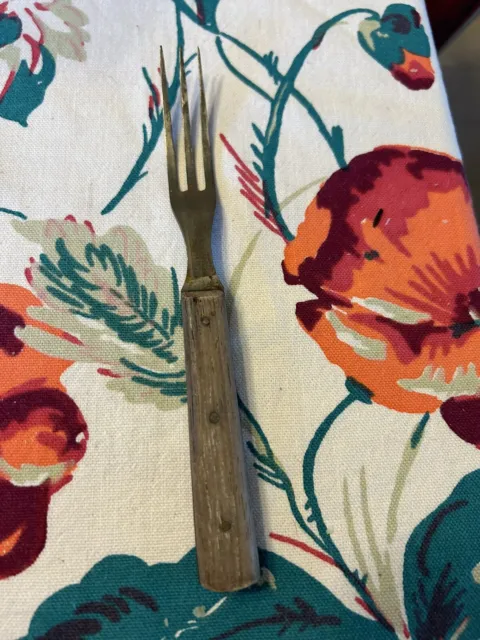 Old Antique Three Tine Dinner Fork with Wood Handle