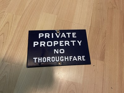 RARE private property no thoroughfare porcelain sign antique trespassing