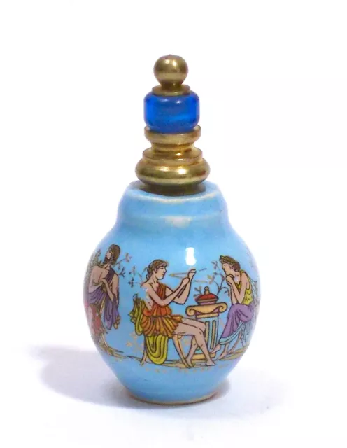 Bottiglietta Porta Profumo Vintage In Ceramica Greca Scene Mitologiche - Azzurra