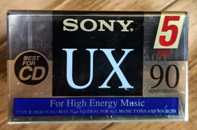 Cintas de casete de audio en blanco Sony UX 90 - SELLADAS - Lote de 5 cintas