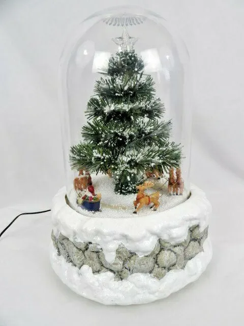 Kurt Adler Snow Blowing Fiber Optic Christmas Tree Musical 15" Dome